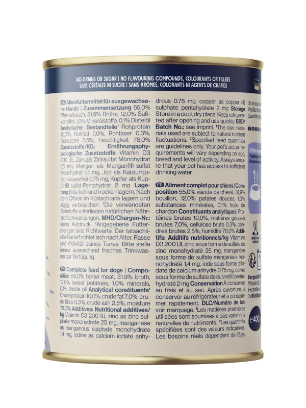 Pets Deli Hypo Pferd mit Süsskartoffel & Distelöl 400g